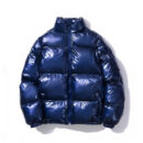 Men Winter Glossy Puffer Parka Jacket Coat Shiny Wet Look Loose Warm Overcoat Blue