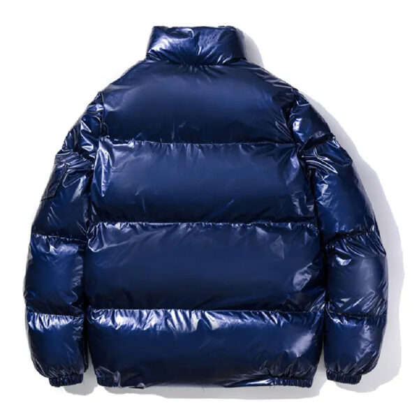 Men Winter Glossy Puffer Parka Jacket Coat Shiny Wet Look Loose Warm Overcoat Blue - Image 2