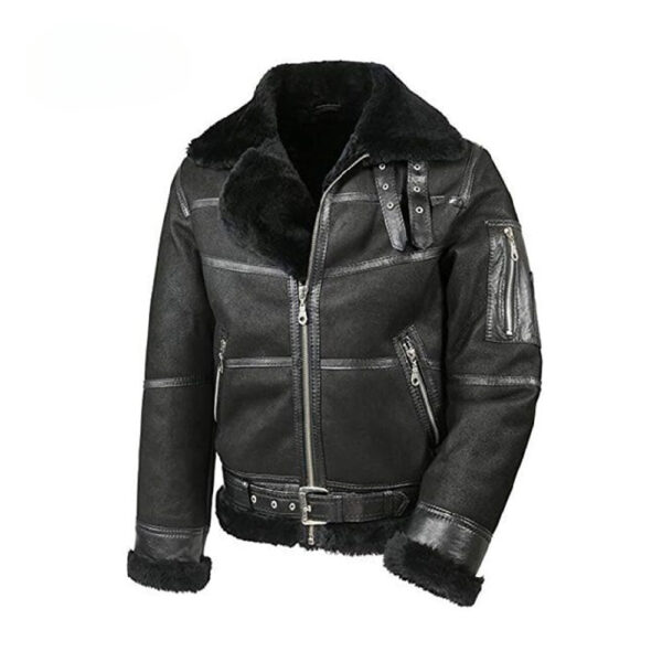 Men’s Black Aviator Sheepskin Shearling Leather Jacket