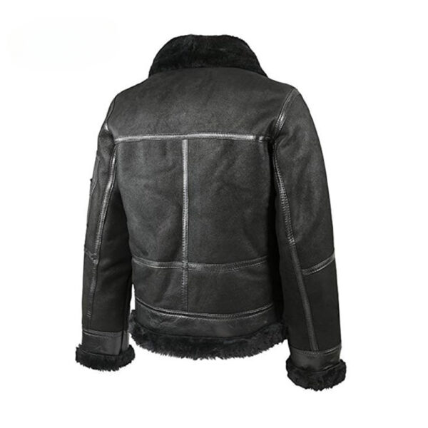 Men’s Black Aviator Sheepskin Shearling Leather Jacket - Image 2