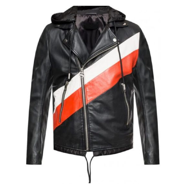 Men Fashion Style Genuine Leather Hooded Biker Jacket