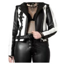 Women's White Black Biker Zebra Style Leather Jacket