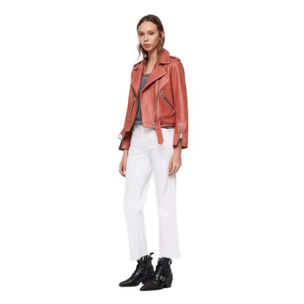 New Fashion Ladies Special Red Multi-Zip Motorcycle Biker Lambskin Jacket - Image 3