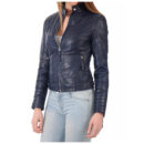 New Womens Genuine Lambskin Leather Jacket Biker Stylish Soft Navy Blue Jacket