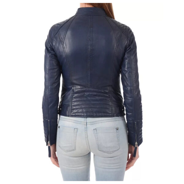 New Womens Genuine Lambskin Leather Jacket Biker Stylish Soft Navy Blue Jacket - Image 2