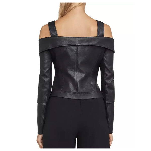 Womens Leather Jacket Motorcycle Off Shoulder Lambskin Black Slim fit Sexy - Image 2