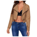 Women's Genuine Lambskin Leather Crop Jacket Motorcycle Slim Fit Biker Coat