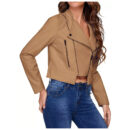 Women's Genuine Lambskin Leather Crop Jacket Motorcycle Slim Fit Biker Coat