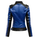 Women’s Royal Blue & Black Sheepskin Slim-Fit Biker Leather Jacket – Zip-Up Style