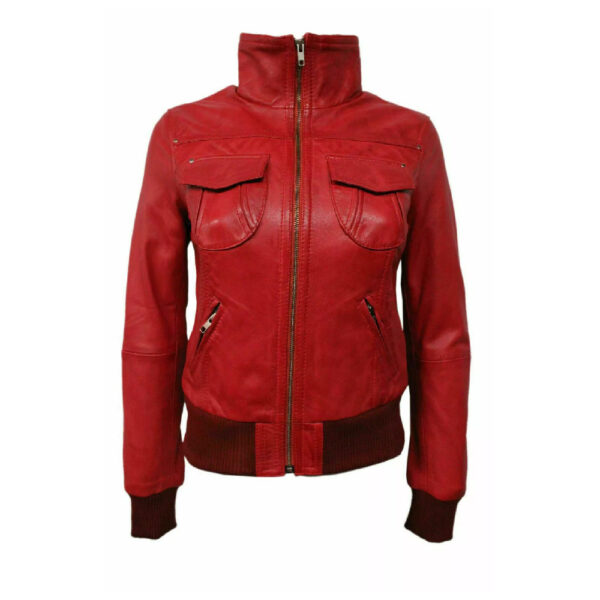 Classic Women Authentic Red Lambskin Leather Jacket – Slim Fit Bomber Jacket