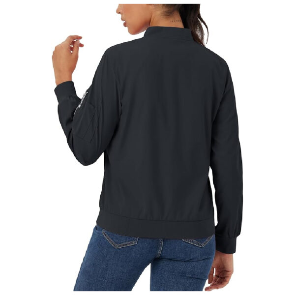 Women's Jacket Lightweight Bomber Jackets Windbreaker Zip-Up Casual Moto Outwear Black - Image 2