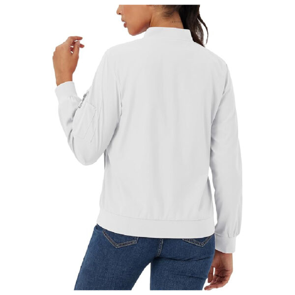 Women’s White Lightweight Bomber Jacket – Windbreaker Zip-Up Casual Moto Outerwear - Image 2
