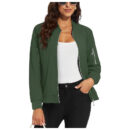 Women’s Army Green Lightweight Bomber Jacket – Windbreaker Zip-Up Casual Moto Outerwear
