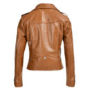 Women Brown Leather Jacket With Imitation Chest Pocket