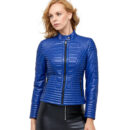 Hailey Baldwin Blue Biker Style Women’s Leather Jacket