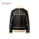 Denny&Dora Women's Sheepskin Fur Jacket – Winter Short Coat with Zipper, Casual Shearling Outerwear, Warm & Stylish