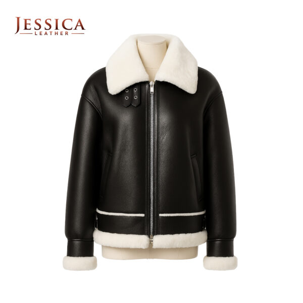 Denny&Dora Women's Sheepskin Fur Jacket – Winter Short Coat with Zipper, Casual Shearling Outerwear, Warm & Stylish